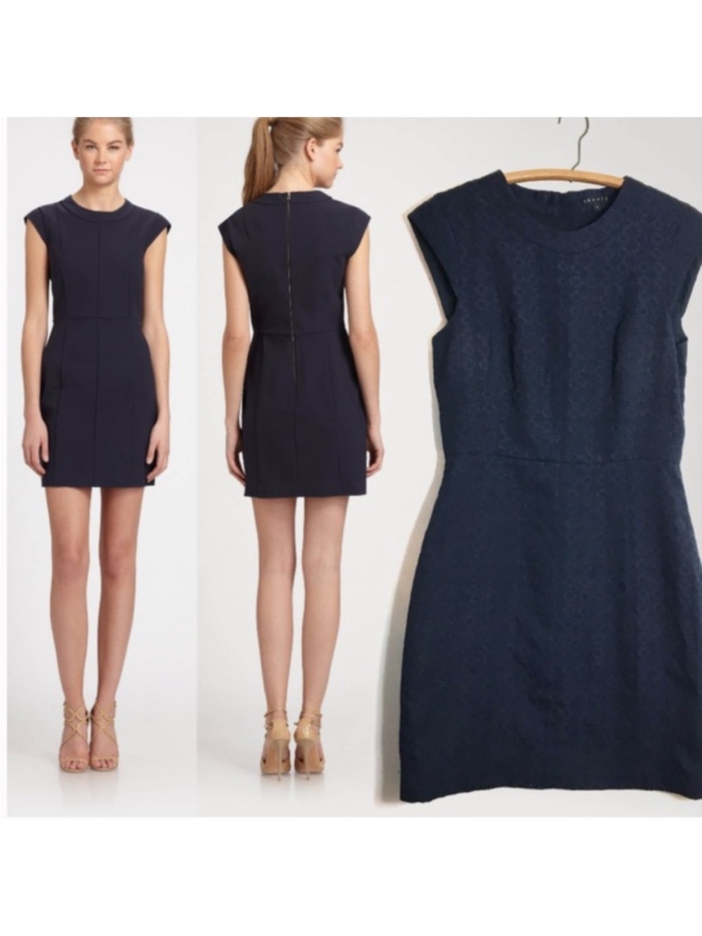 Theory Navy Orinthia Textured Cap-Sleeve Shift Dress